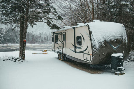 caravan in snow in the winter